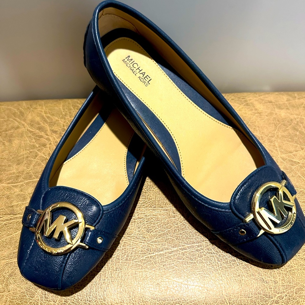 Michael Kors Dark Blue Flats with Gold Interior